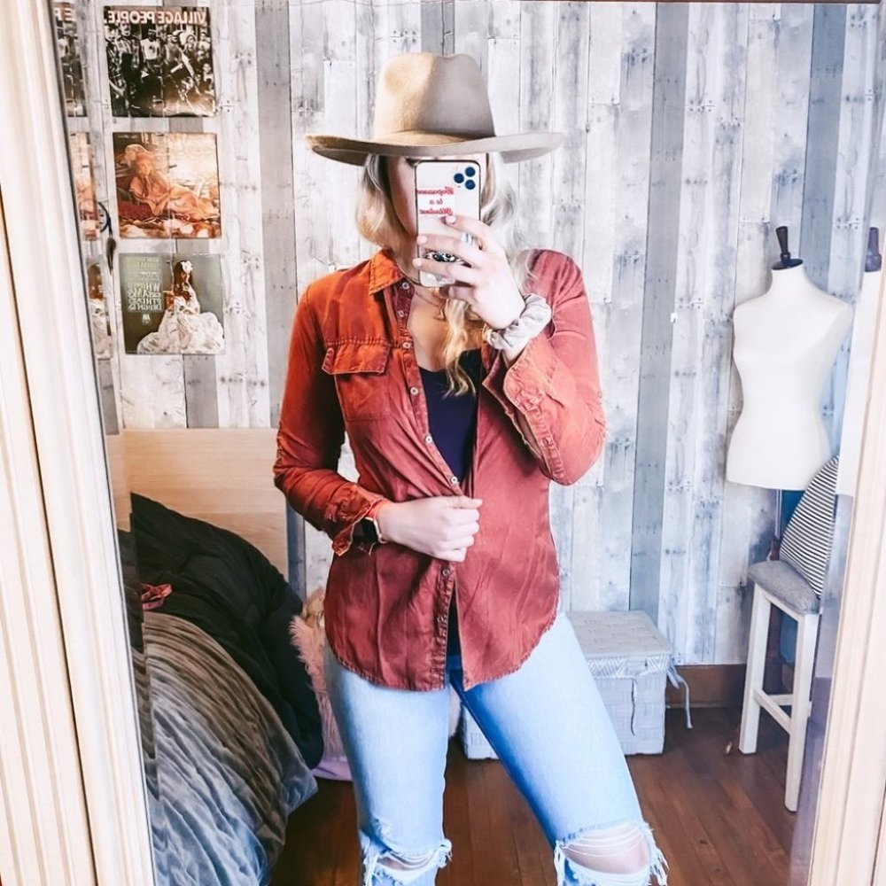 Soft surroundings burnt Orange button up size M